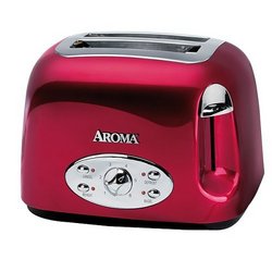 AROMA 2 SLICE TOASTER RED WIDE SLOT ART DECO STYLE
