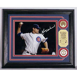 Kerry Wood Autographed Photo Mint w/ Authentic Infield Dirt Coin