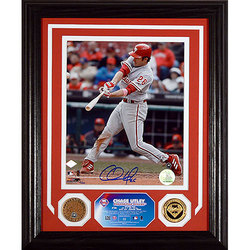 Chase Utley Autographed Photo Mint w/ Authentic Infield Dirt Coin
