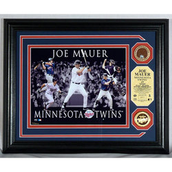 Joe Mauer ""Dominance"" Photo Mint w/24kt Gold Coin and Authentic Infield Dirt Coin