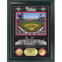 Citizens Bank Park Archival Etched Glass w/ two Gold Coins