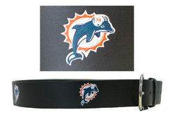 Embossed NFL Leather Belt - Miami Dolphins